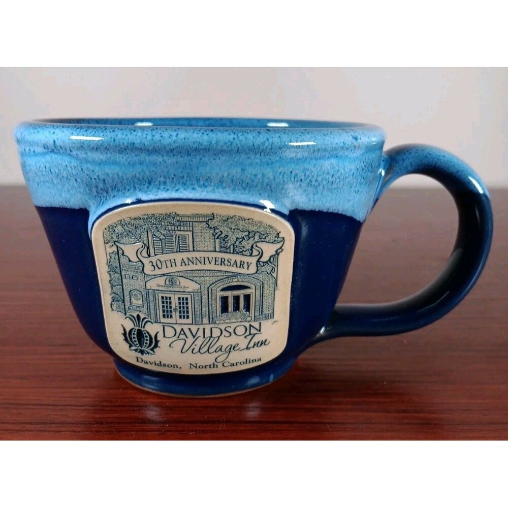 Davidson Village Inn 30th Anniversary Deneen Pottery Coffee Mug 2023 Blue EUC